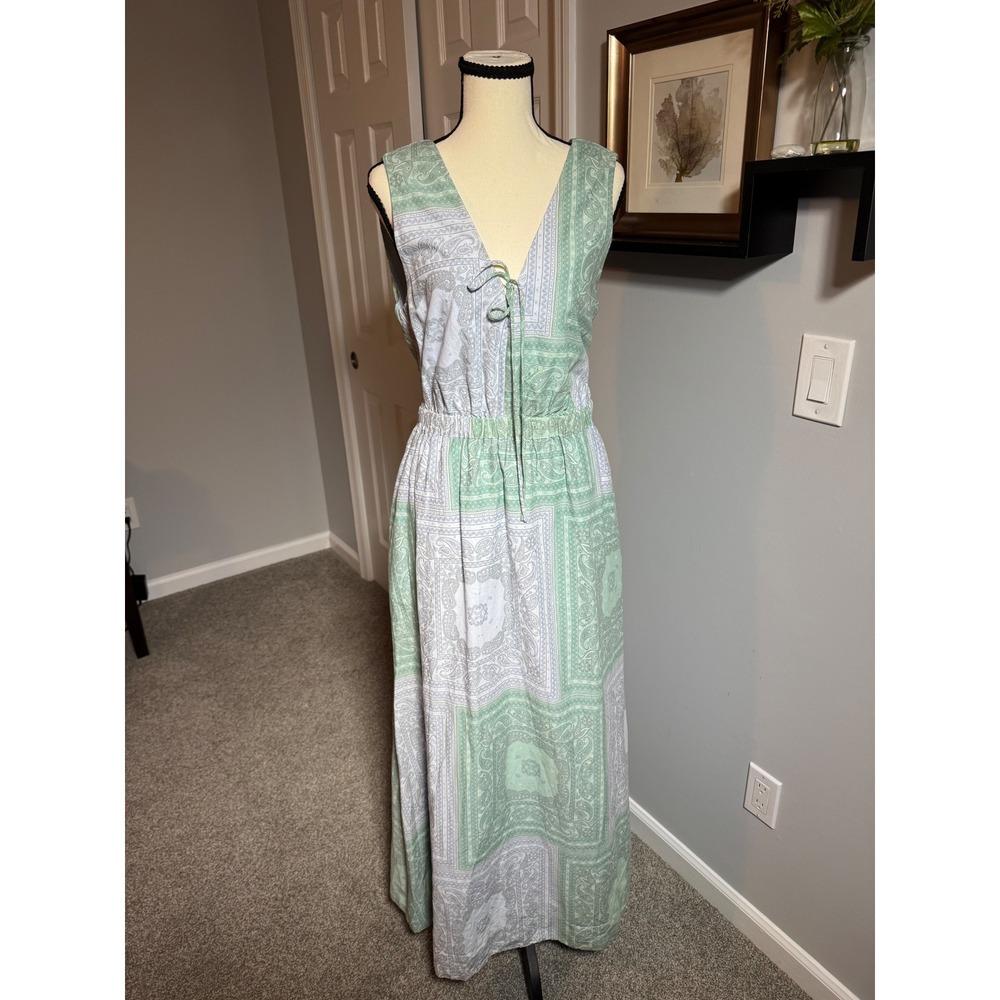 Universal Thread Green Paisley Bandana Patchwork V-Neck Maxi Dress Womens Medium